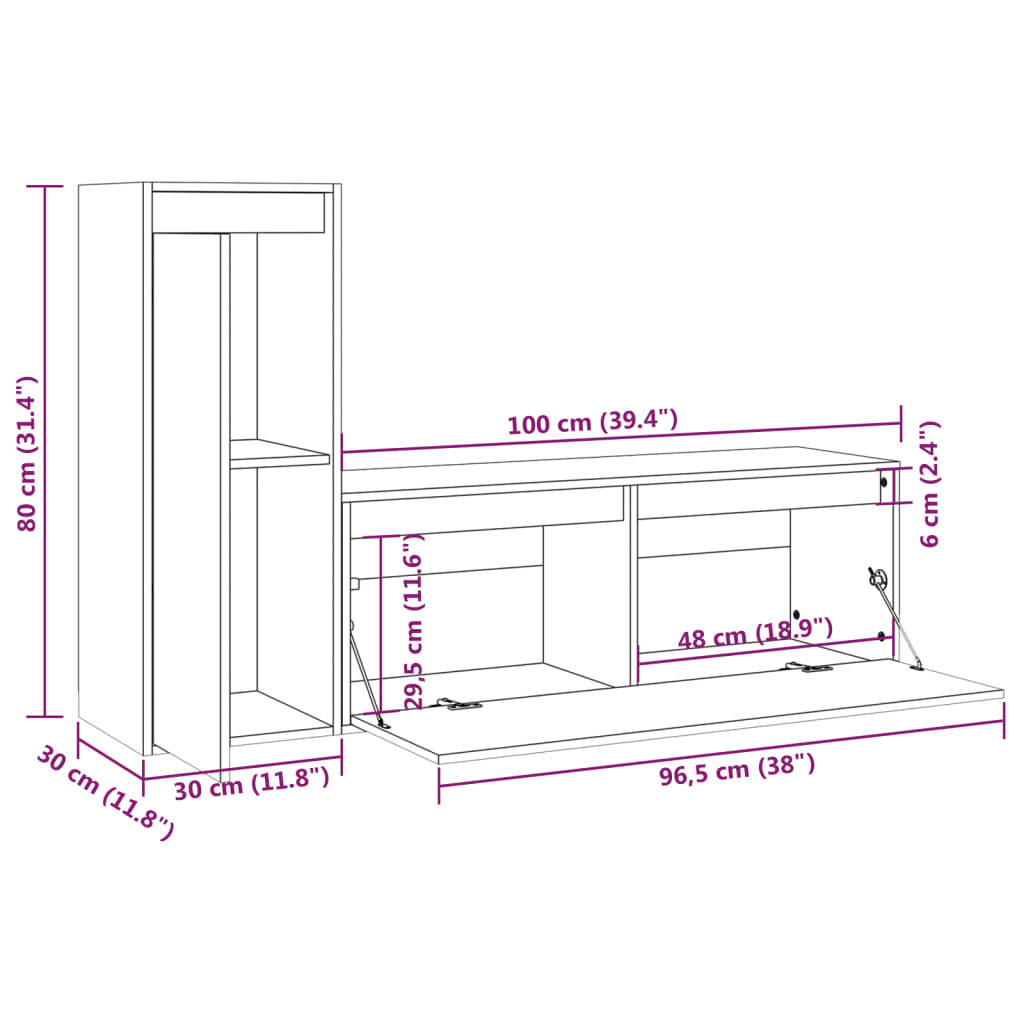 3100115 vidaXL 2 Piece TV Cabinet Set White Solid Wood Pine (813467+813497)