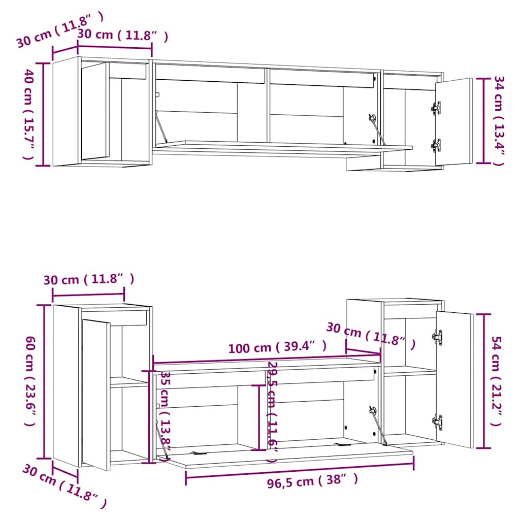 3100190 vidaXL 6 Piece TV Cabinet Set White Solid Wood Pine (813468+813478+813488)