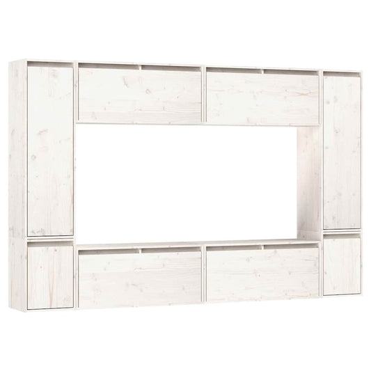 8 Piece Wall-mounted TV Cabinet Set White Solid Wood Pine 8 Piece Wall-mounted TV Cabinet Set White Solid Wood Pine