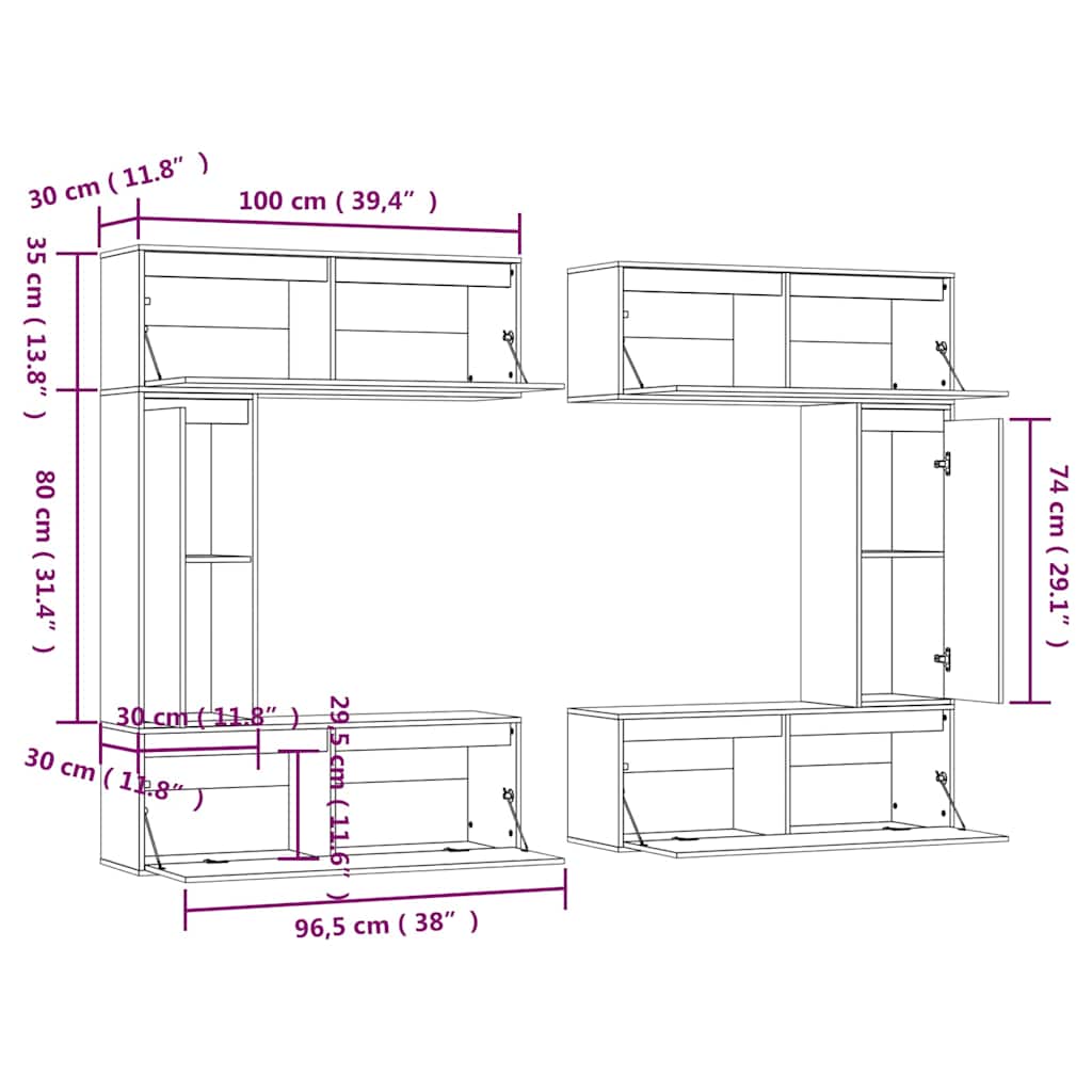 3100200 vidaXL 6 Piece TV Cabinet Set White Solid Wood Pine (813468x2+813498)