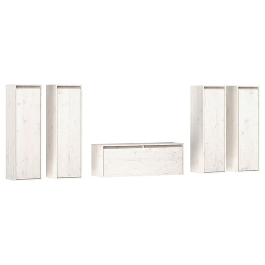 TV Cabinets 5 pcs White Solid Wood Pine TV Cabinets 5 pcs White Solid Wood Pine