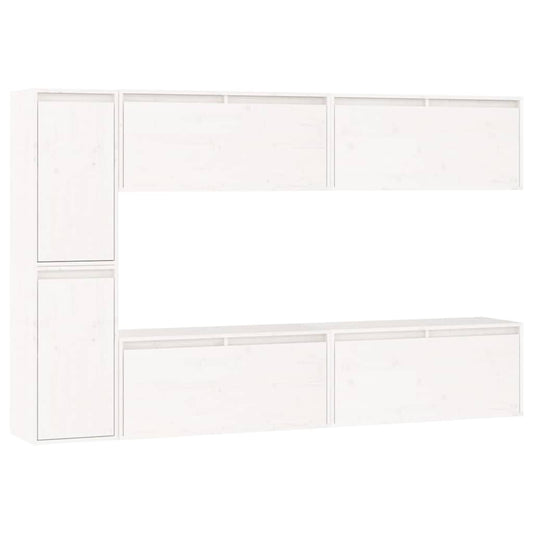 6 Piece TV Cabinet Set White Solid Wood Pine 6 Piece TV Cabinet Set White Solid Wood Pine