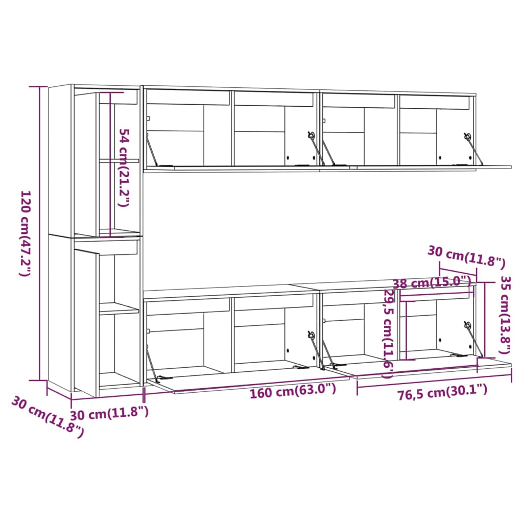 3100235 vidaXL 6 Piece TV Cabinet Set White Solid Wood Pine (813458x2+813488)