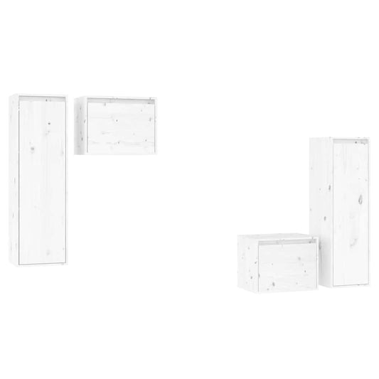 4 Piece TV Cabinet Set White Solid Wood Pine 4 Piece TV Cabinet Set White Solid Wood Pine