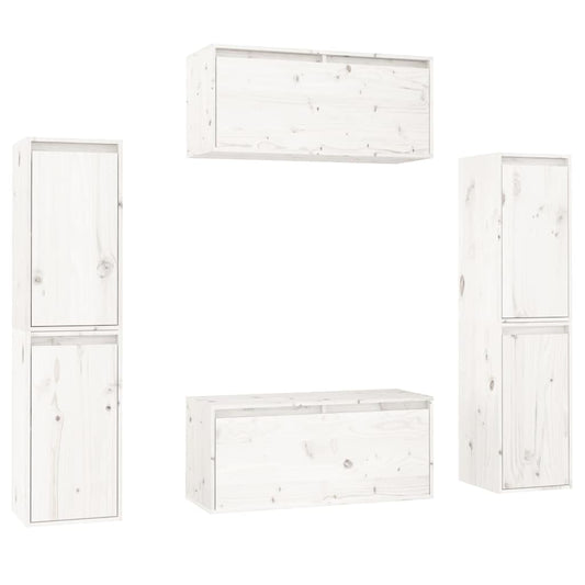 6 Piece TV Cabinet Set White Solid Wood Pine 6 Piece TV Cabinet Set White Solid Wood Pine