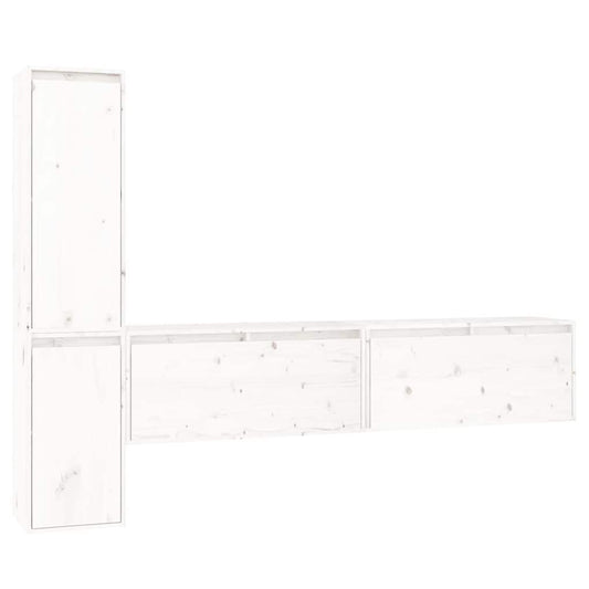 4 Piece TV Cabinet Set White Solid Wood Pine 4 Piece TV Cabinet Set White Solid Wood Pine