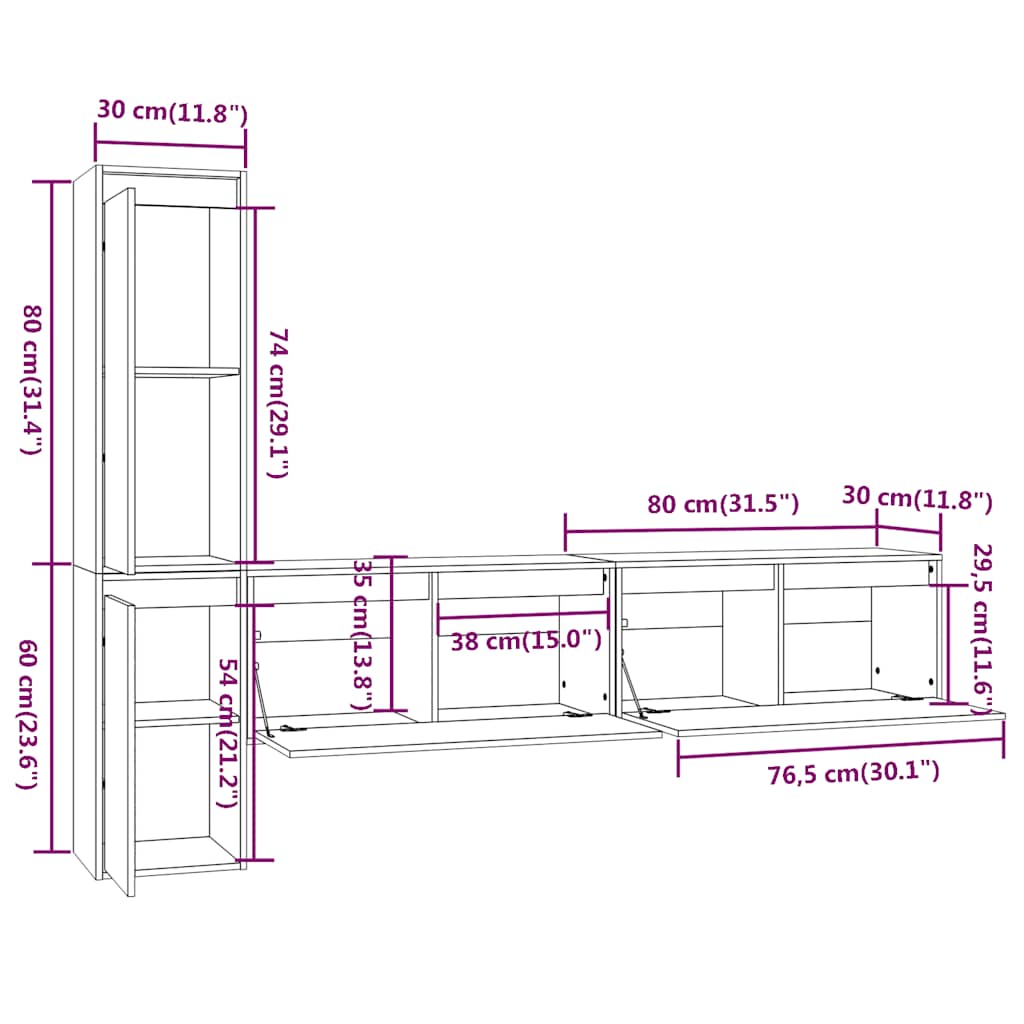 3100280 vidaXL 4 Piece TV Cabinet Set White Solid Wood Pine (813497+813487+813458)