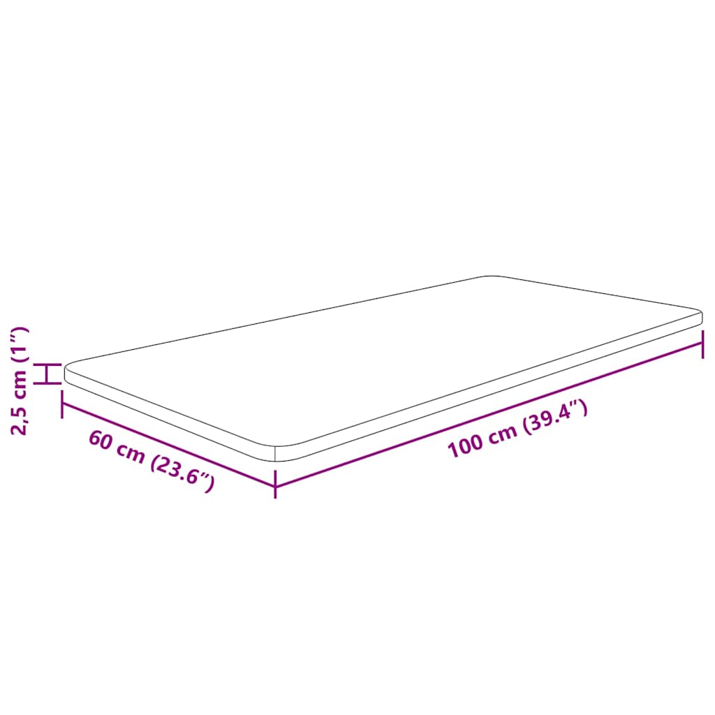 Bathroom Countertop 100x60x2,5cm Untreated Solid Wood