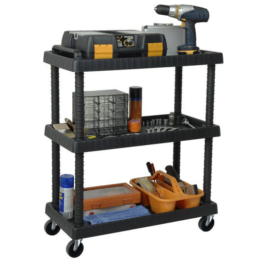 3-Tier Workshop Tool Trolley Black 75x37.5x92 cm PP 3-Tier Workshop Tool Trolley Black 75x37.5x92 cm PP