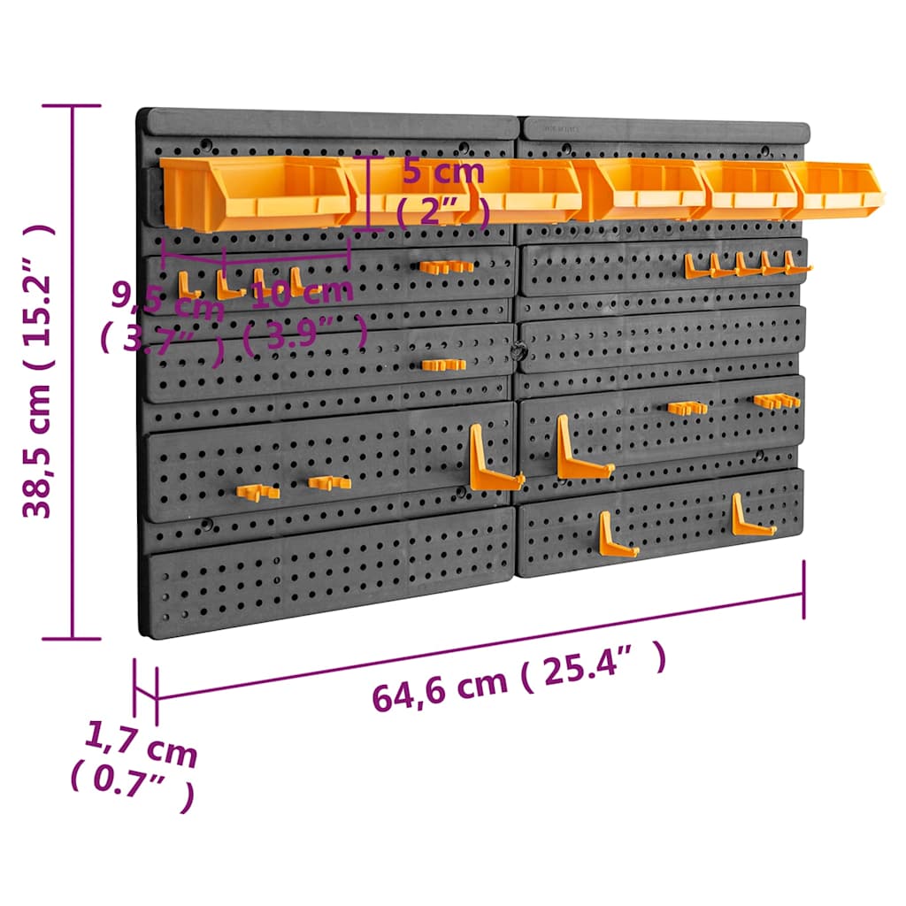 151834 vidaXL Tool Wall 646x385 mm 26 Tool Holders PP