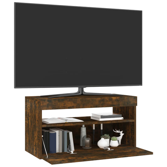 815123 vidaXL TV Cabinet with LED Lights Smoked Oak 75x35x40 cm 815123 vidaXL TV Cabinet with LED Lights Smoked Oak 75x35x40 cm