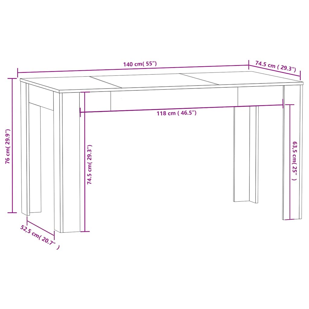 Dining Table Smoked Oak 140x74,5x76 cm Engineered Wood