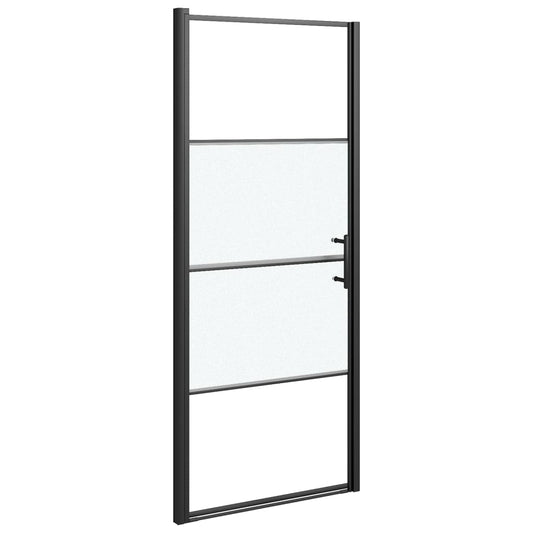 Shower Door 81x195 cm Half Frosted Tempered Glass Black Shower Door 81x195 cm Half Frosted Tempered Glass Black