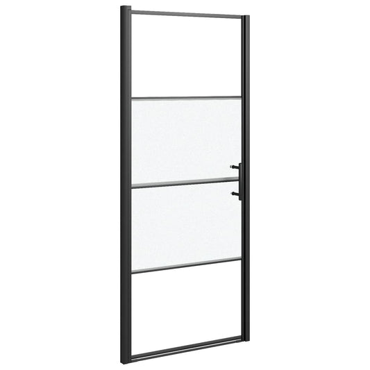 Shower Door 91x195 cm Half Frosted Tempered Glass Black Shower Door 91x195 cm Half Frosted Tempered Glass Black