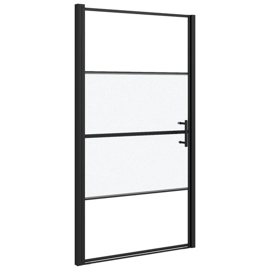Shower Door 100x178 cm Half Frosted Tempered Glass Black Shower Door 100x178 cm Half Frosted Tempered Glass Black