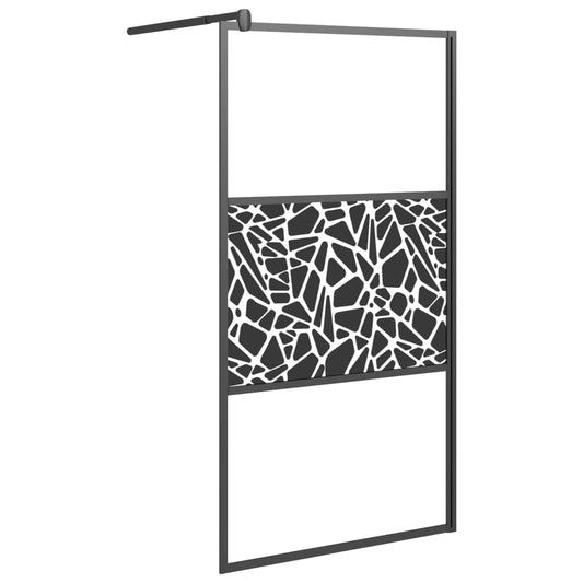Walk-in Shower Wall 100x195cm ESG Glass with Stone Design Black Walk-in Shower Wall 100x195cm ESG Glass with Stone Design Black