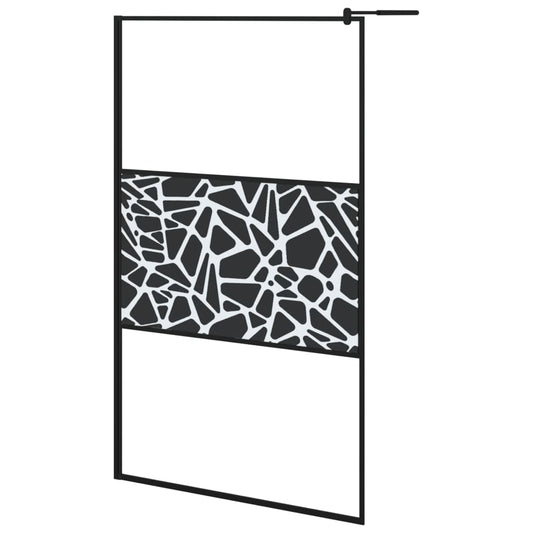 Walk-in Shower Wall 115x195cm ESG Glass with Stone Design Black Walk-in Shower Wall 115x195cm ESG Glass with Stone Design Black