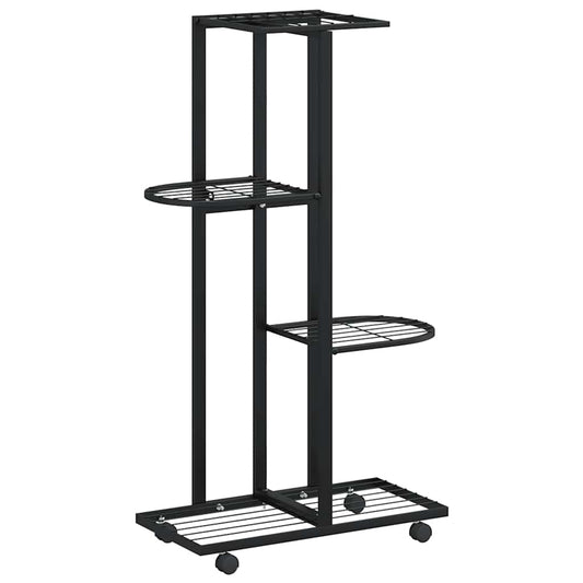 4-Floor Flower Stand with Wheels 44x23x80 cm Black Iron 4-Floor Flower Stand with Wheels 44x23x80 cm Black Iron