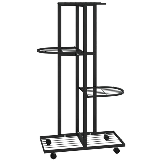 4-Floor Flower Stand with Wheels 44x23x80 cm Black Iron 4-Floor Flower Stand with Wheels 44x23x80 cm Black Iron