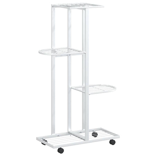 4-Floor Flower Stand with Wheels 44x23x80 cm White Iron 4-Floor Flower Stand with Wheels 44x23x80 cm White Iron