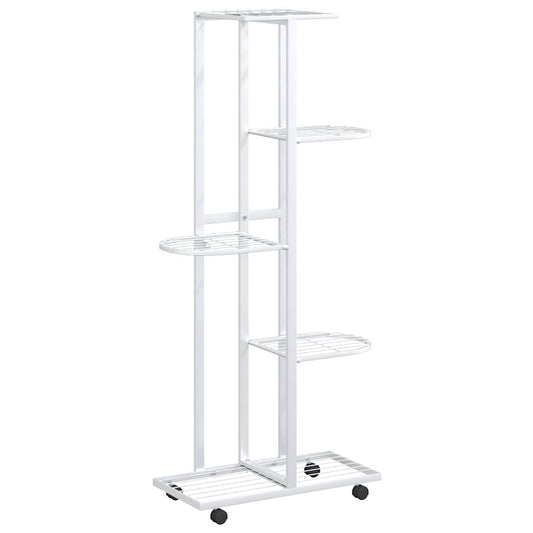 5-Floor Flower Stand with Wheels 44x23x100 cm White Iron 5-Floor Flower Stand with Wheels 44x23x100 cm White Iron