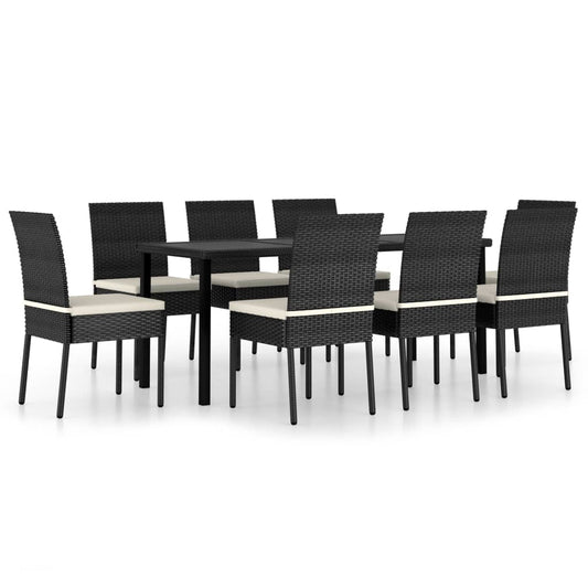 9 Piece Outdoor Dining Set with Cushions Poly Rattan Black 9 Piece Outdoor Dining Set with Cushions Poly Rattan Black