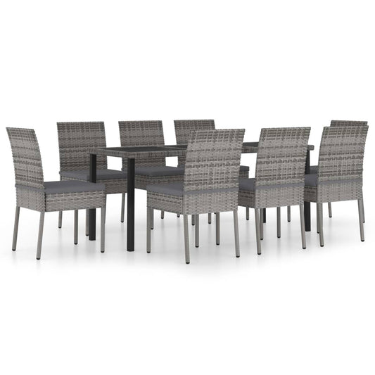 9 Piece Outdoor Dining Set with Cushions Poly Rattan Grey 9 Piece Outdoor Dining Set with Cushions Poly Rattan Grey