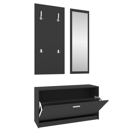 3-in-1 Shoe Cabinet Set Black Engineered Wood 3-in-1 Shoe Cabinet Set Black Engineered Wood