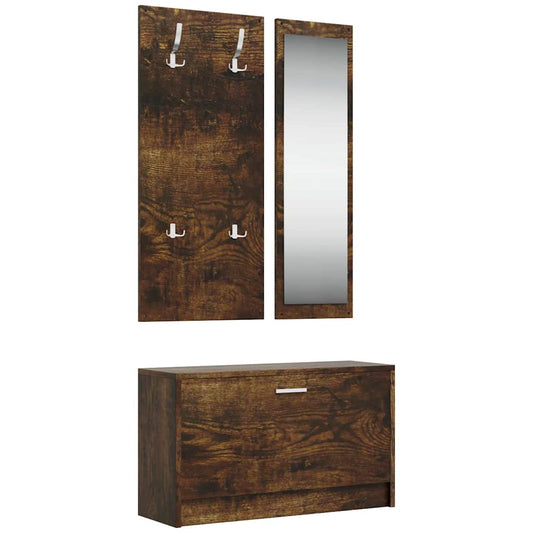 3-in-1 Shoe Cabinet Set Smoked Oak Engineered Wood 3-in-1 Shoe Cabinet Set Smoked Oak Engineered Wood