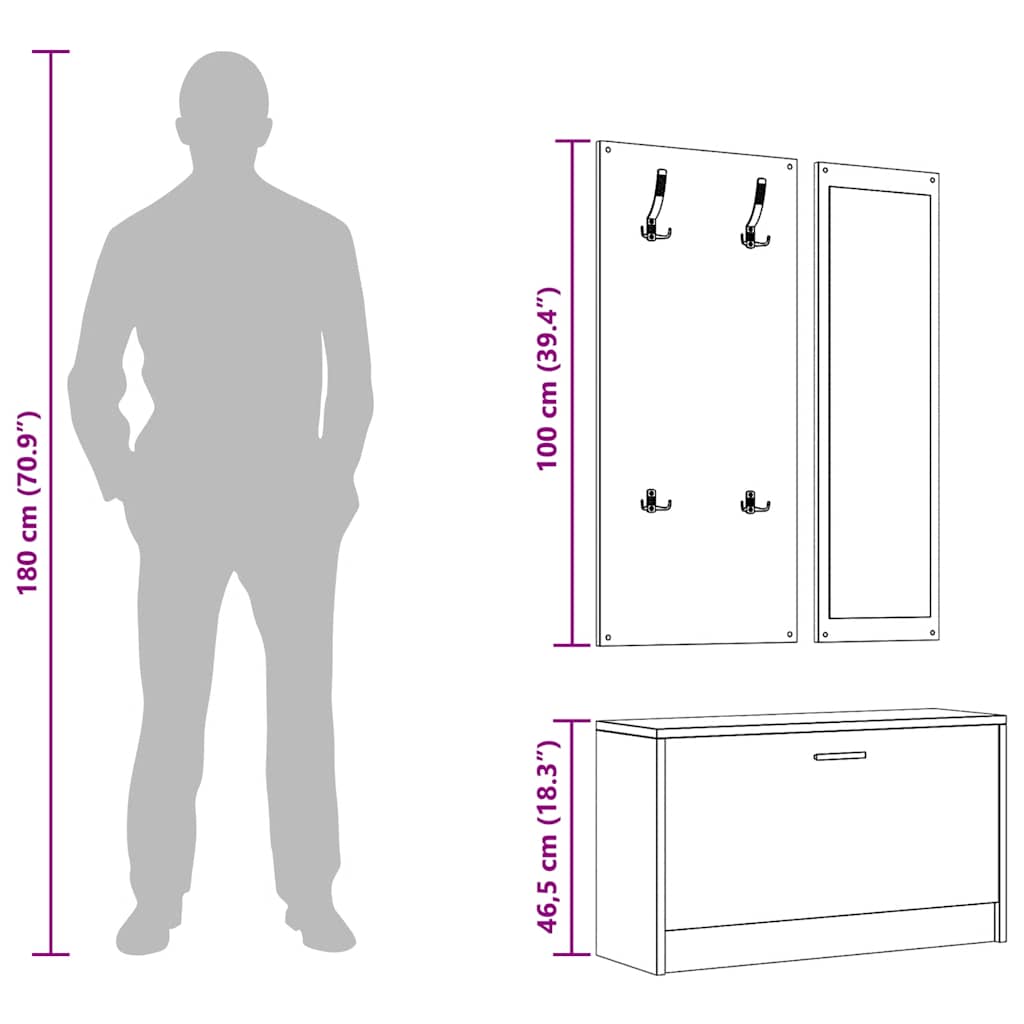 3-in-1 Shoe Cabinet Set Smoked Oak Engineered Wood