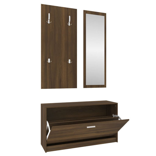 3-in-1 Shoe Cabinet Set Brown Oak Engineered Wood 3-in-1 Shoe Cabinet Set Brown Oak Engineered Wood