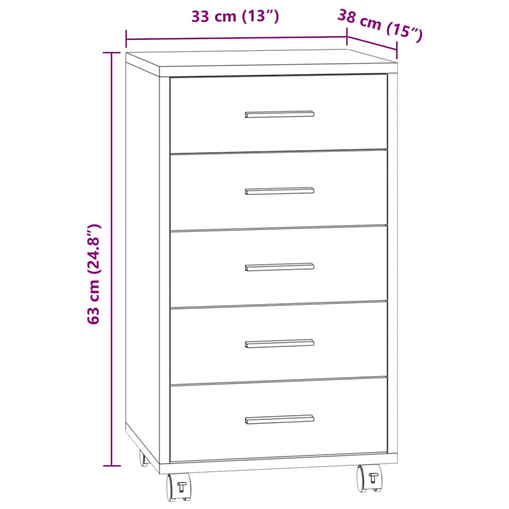Drawer Cabinet with Castors Black Engineered Wood