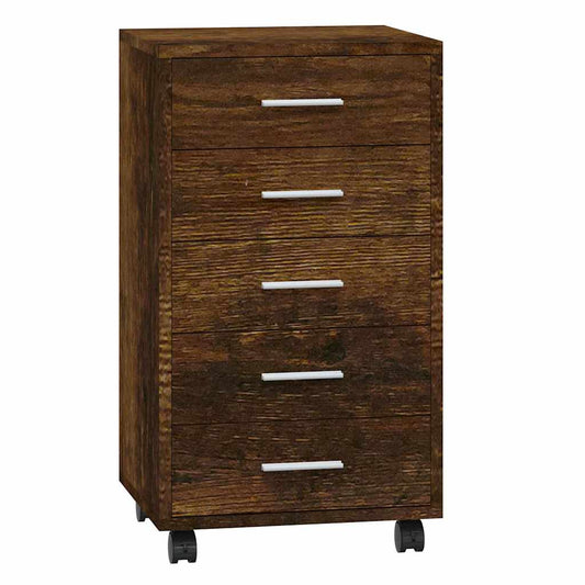 Drawer Cabinet with Castors Smoked Oak Engineered Wood Drawer Cabinet with Castors Smoked Oak Engineered Wood