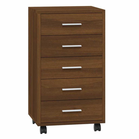 Drawer Cabinet with Castors Brown Oak Engineered Wood Drawer Cabinet with Castors Brown Oak Engineered Wood