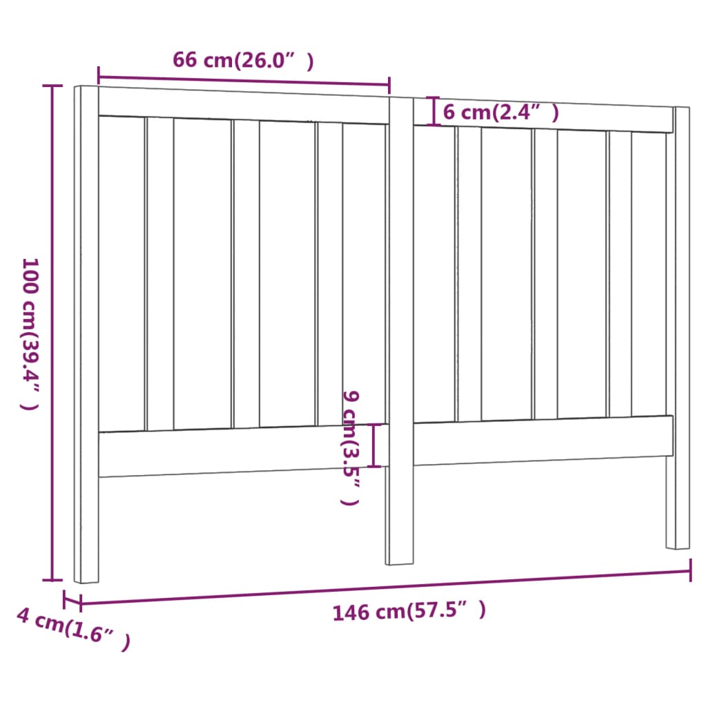Bed Headboard Grey 146x4x100 cm Solid Wood Pine