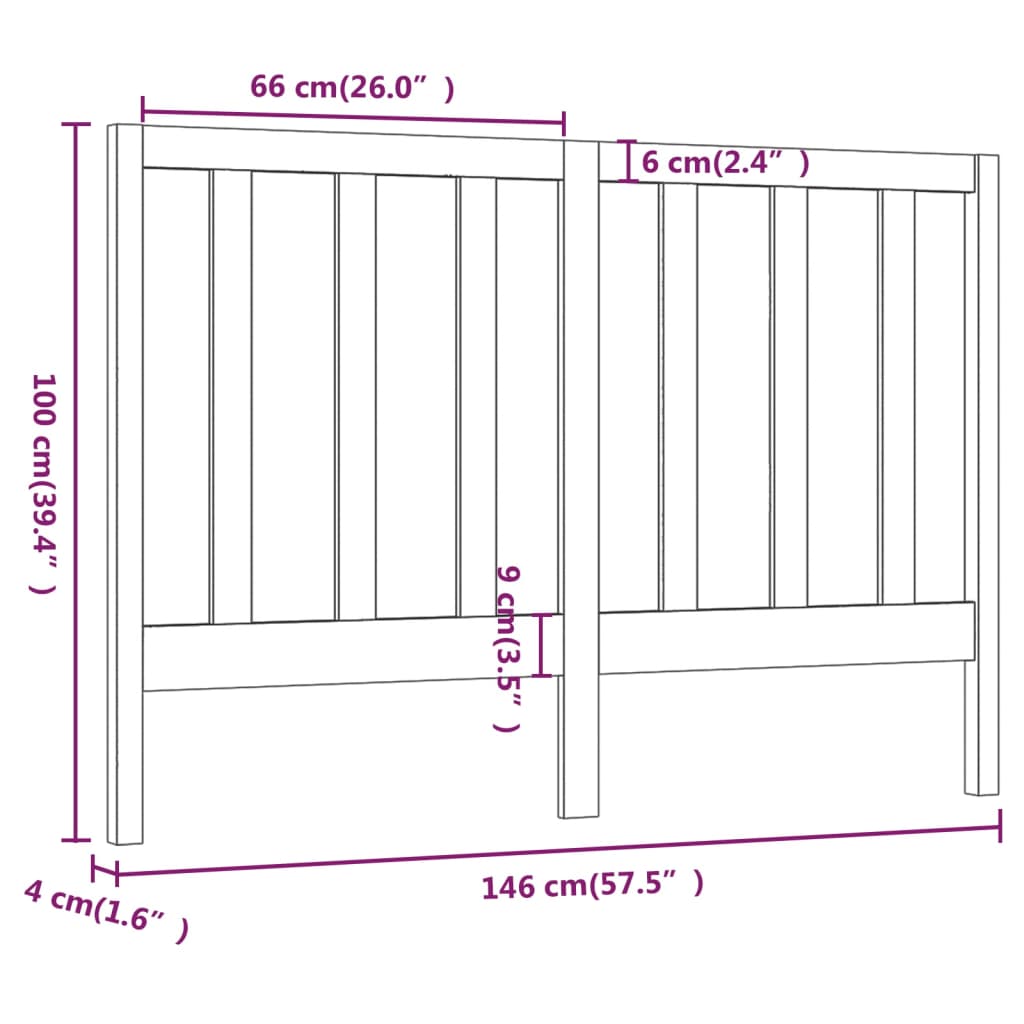 Bed Headboard Black 146x4x100 cm Solid Wood Pine
