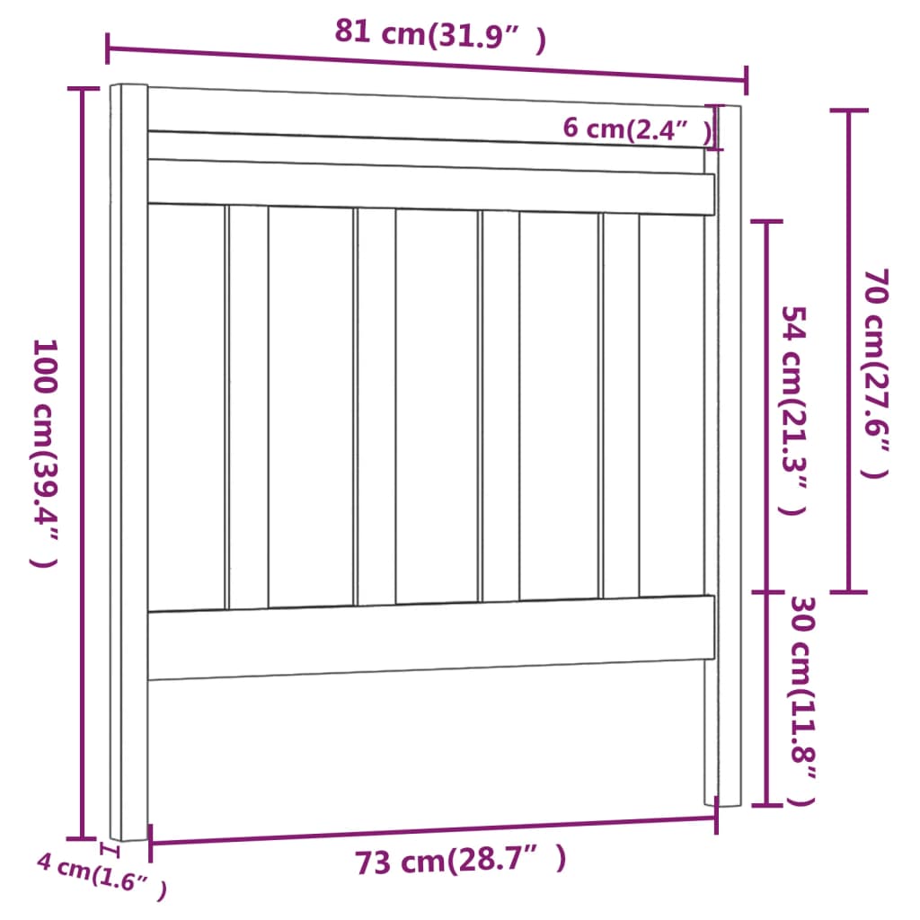 Bed Headboard | Grey | Solid Pine Wood | Standard | Decorative Inlays