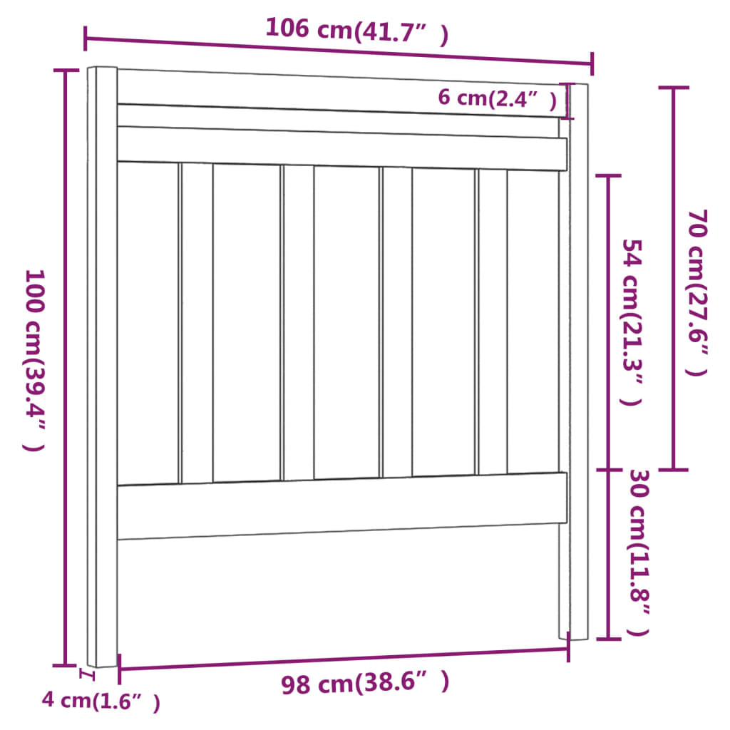 Bed Headboard Grey 106x4x100 cm Solid Wood Pine