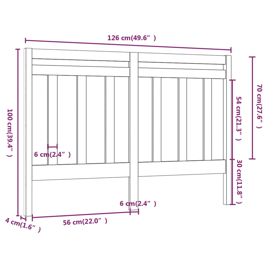Bed Headboard | Black | Solid pine wood | 126 cm | Bed Headboard