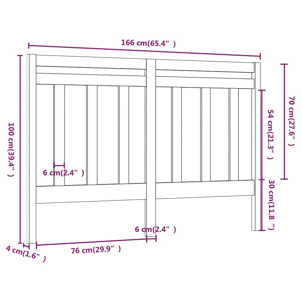 Bed Headboard | Grey | Solid pinewood | 166 x 4 x 100 cm | Simple