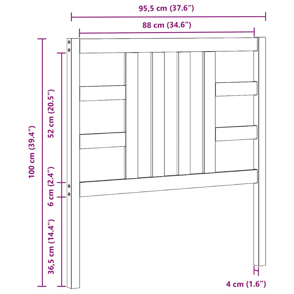 Bed Headboard | Grey | Solid Pine Wood | 96x4x100 cm | Attractive Design