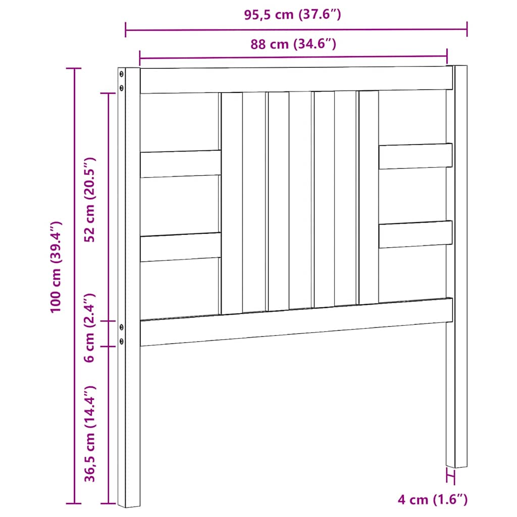 Bed Headboard Black 96x4x100 cm Solid Wood Pine