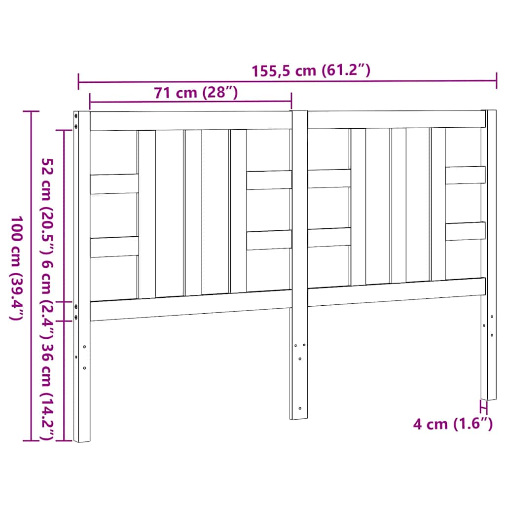 Bed Headboard Black 146x4x100 cm Solid Wood Pine