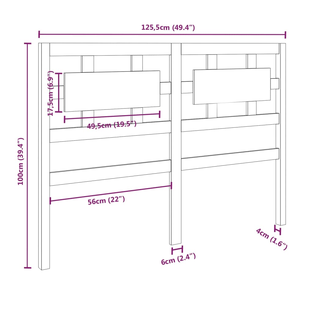 Bed Headboard Black 125.5x4x100 cm Solid Wood Pine
