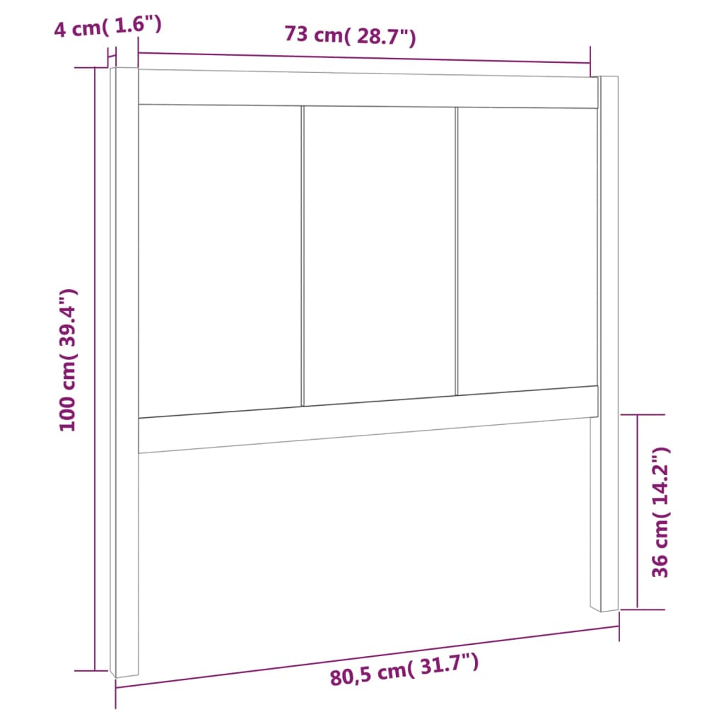 Bed Headboard Grey 80.5x4x100 cm Solid Pine Wood