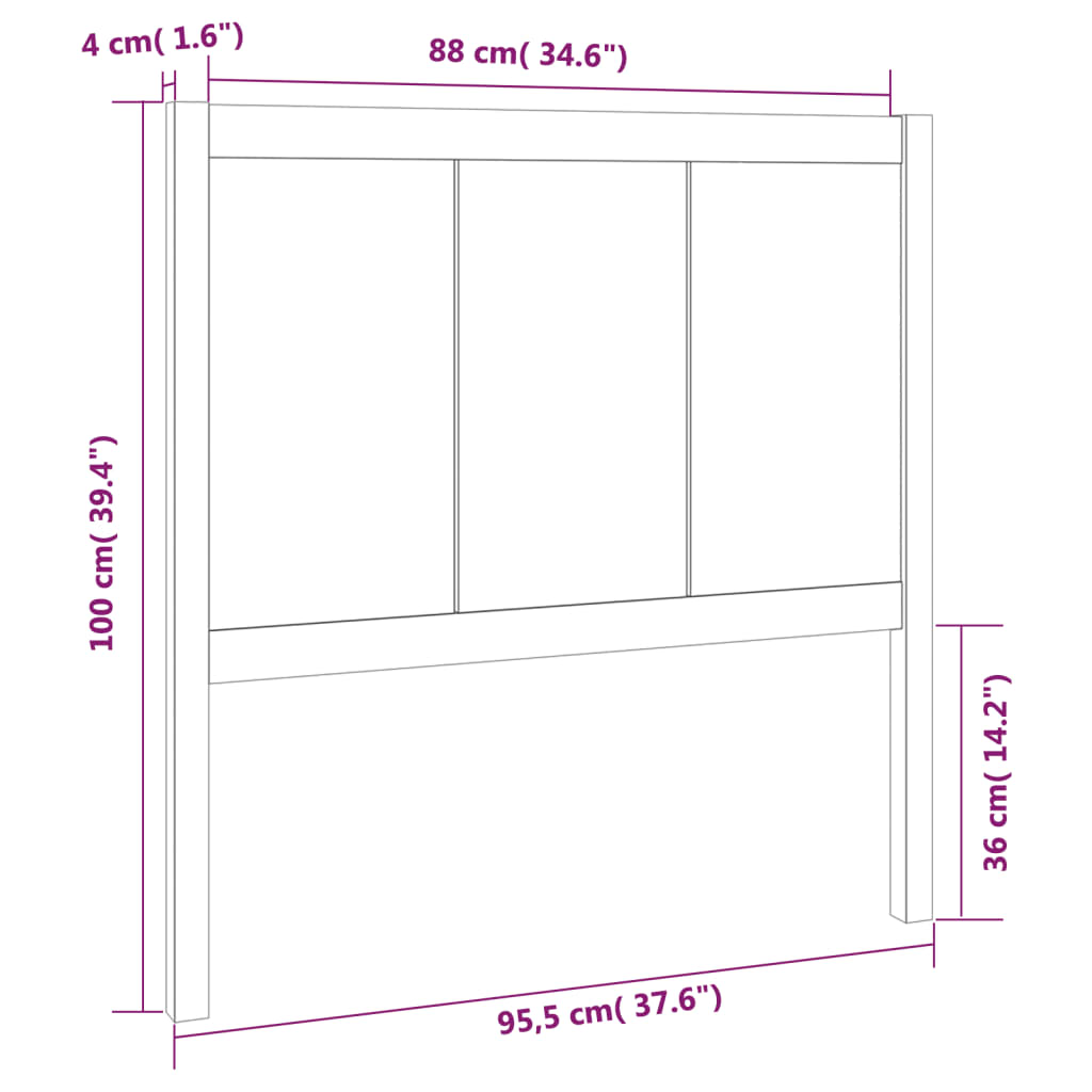 Bed Headboard Black 95.5x4x100 cm Solid Pine Wood
