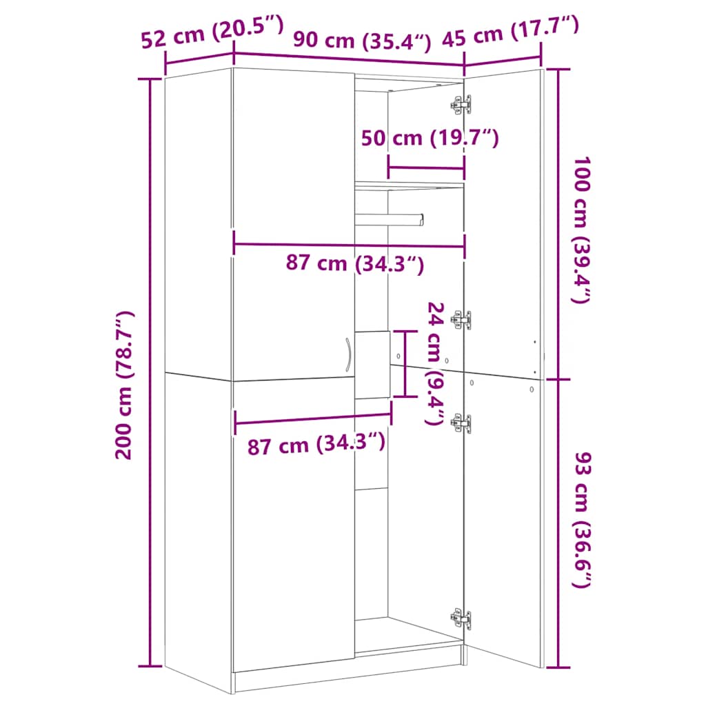 Wardrobe Smoked Oak 90x52x200 cm Engineered Wood