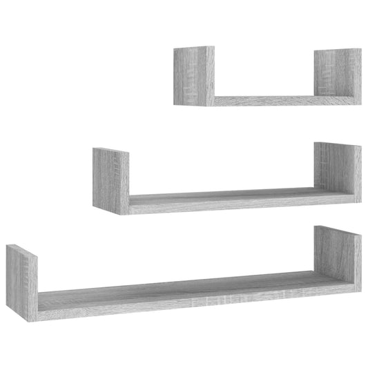 Wall Display Shelves 3 pcs Grey Sonoma Engineered Wood Wall Display Shelves 3 pcs Grey Sonoma Engineered Wood