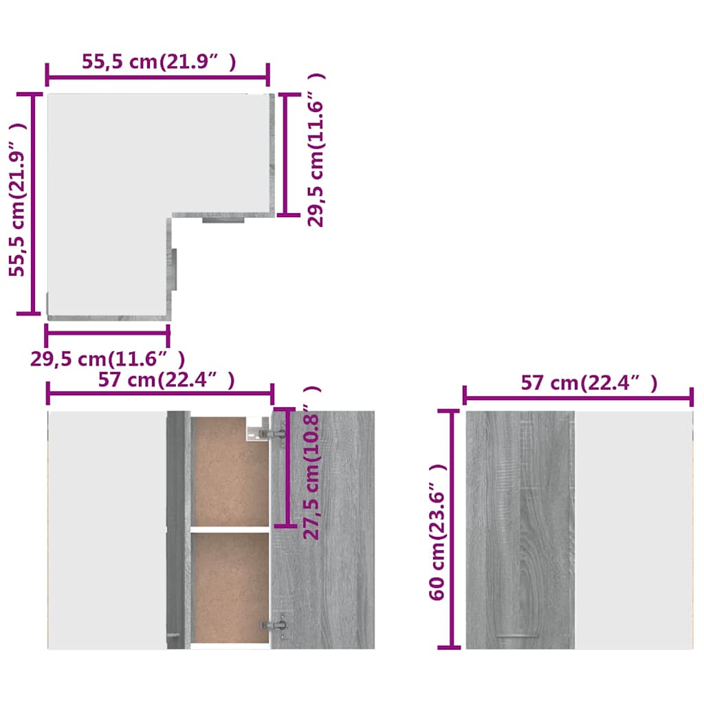 Hanging Corner Cabinet "Lyon" Grey Sonoma 57x57x60 cm