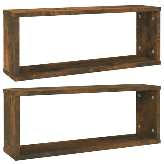 Wall Cube Shelves 2 pcs Smoked Oak 60x15x23 cm Engineered Wood Wall Cube Shelves 2 pcs Smoked Oak 60x15x23 cm Engineered Wood